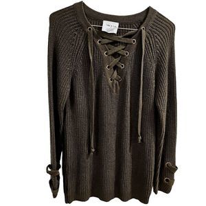 Sadie & Love Womens Pullover Green Sweater Long Sleeve Drawstring Acrylic Sz Sm